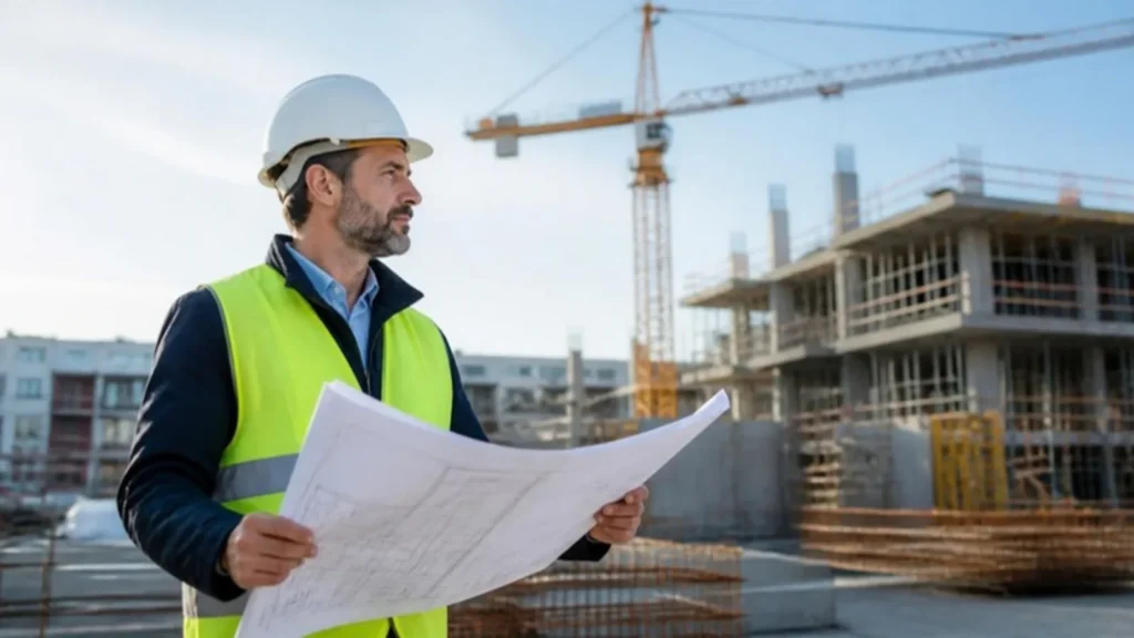 Conducteur de travaux sur un chantier de bâtiment